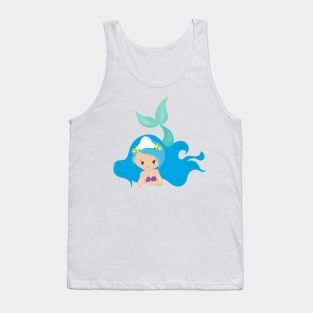 Cute Mermaid, Blue Hair, Little Mermaid, Starfish Tank Top